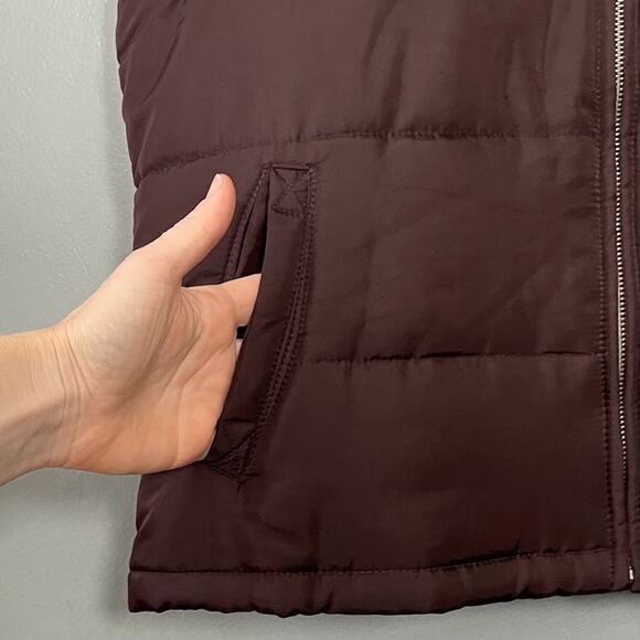 Chocolate Brown Hooded Puffer Vest Womens Size Medium Gilet Western Equestrian - Picture 3 of 7